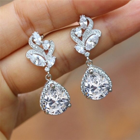 🔥 Colors Pear Cut Crystal Water Drop Earrings for Women, HA4534 - Picture 3 of 3